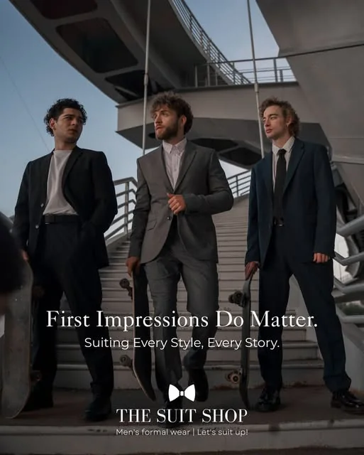 Three formal suit looks from The Suit Shop Instagram