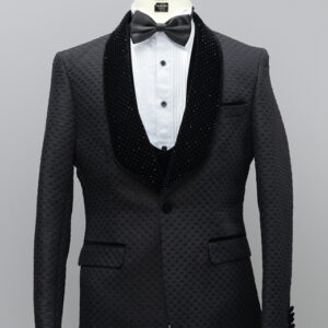 Black exotic 3 piece suit with velvet and glitter lapel